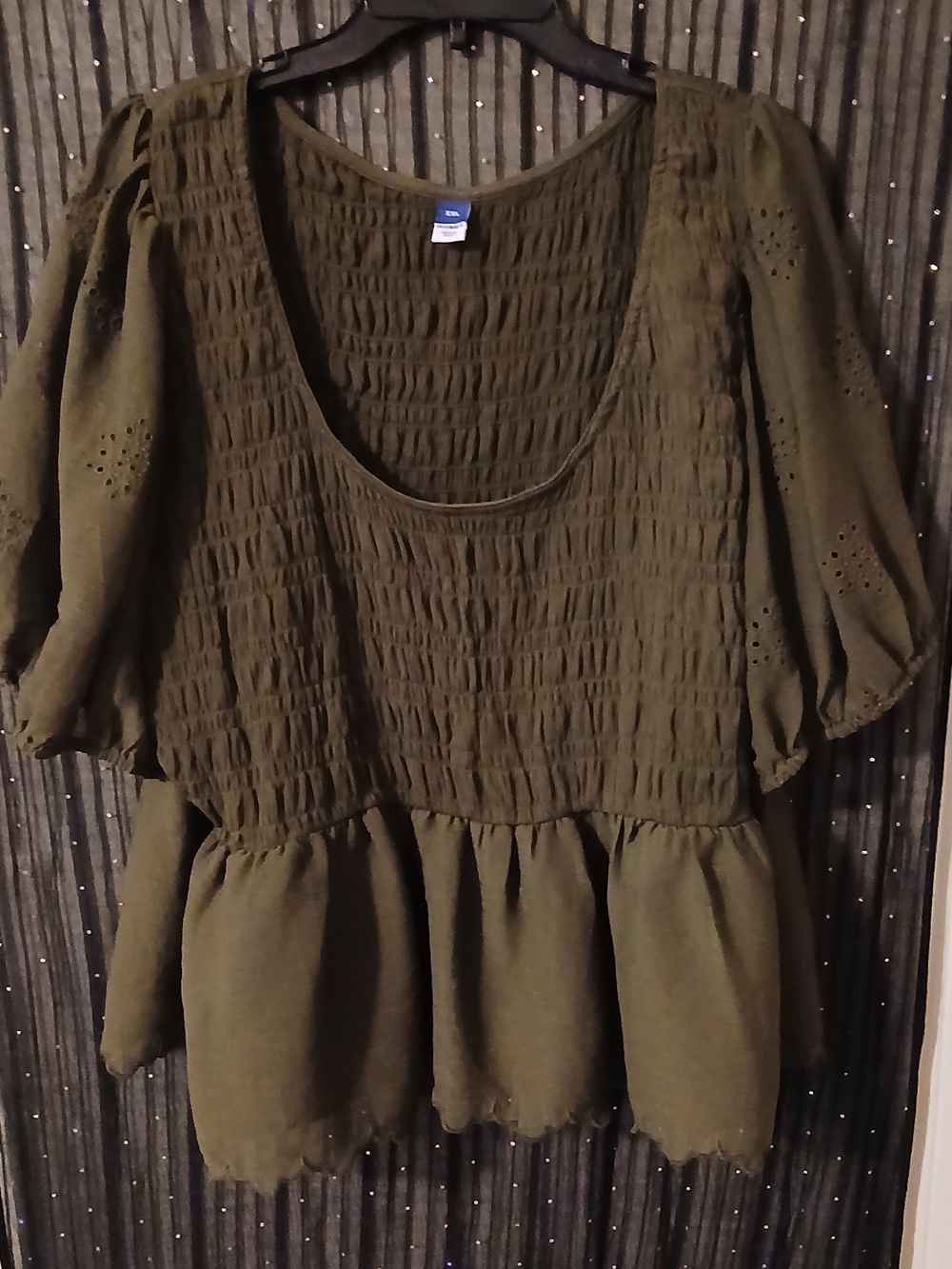 Old Navy Olive Green Smocked Peplum Scoop Neck Blouse